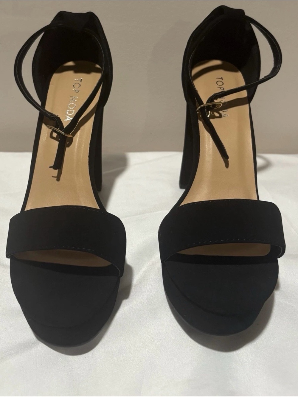 TOP Moda Black Ankle-Strap Block Heel Sandals